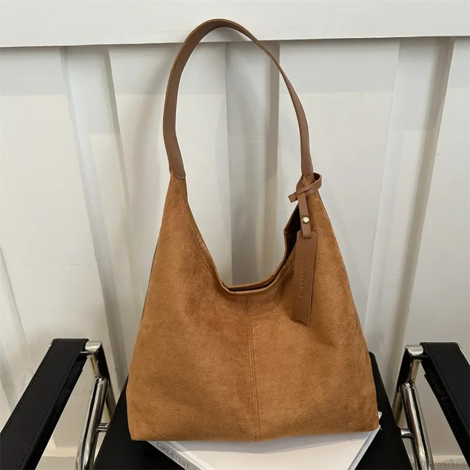 Vintage Faux Suede Large Shoulder Tote Bag