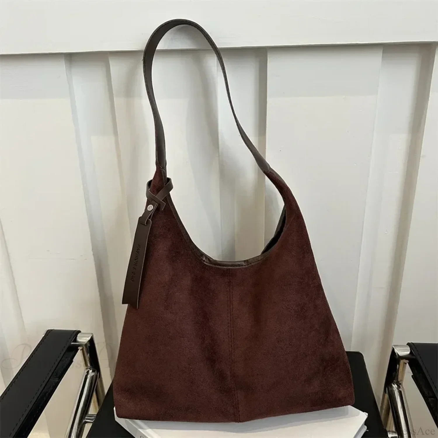 Vintage Faux Suede Large Shoulder Tote Bag - Image 7