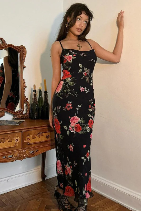 Vintage Floral Bodycon Cami Maxi Dress - Image 3