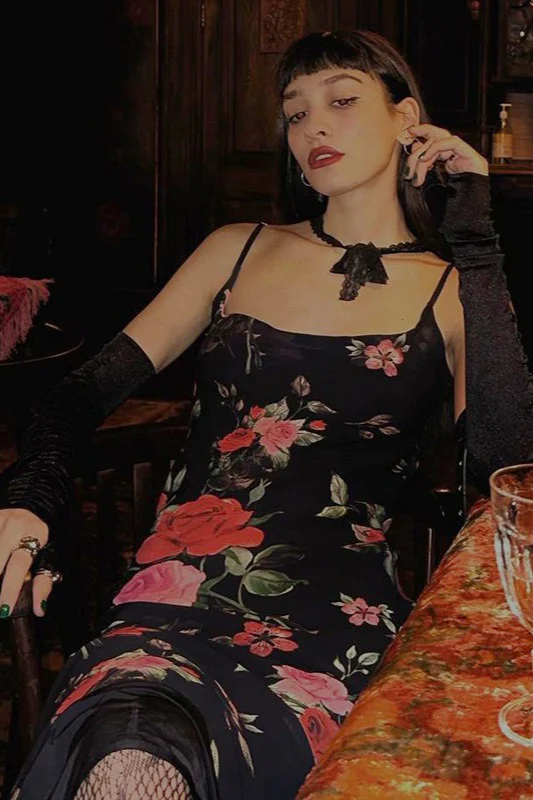 Vintage Floral Bodycon Cami Maxi Dress - Image 4