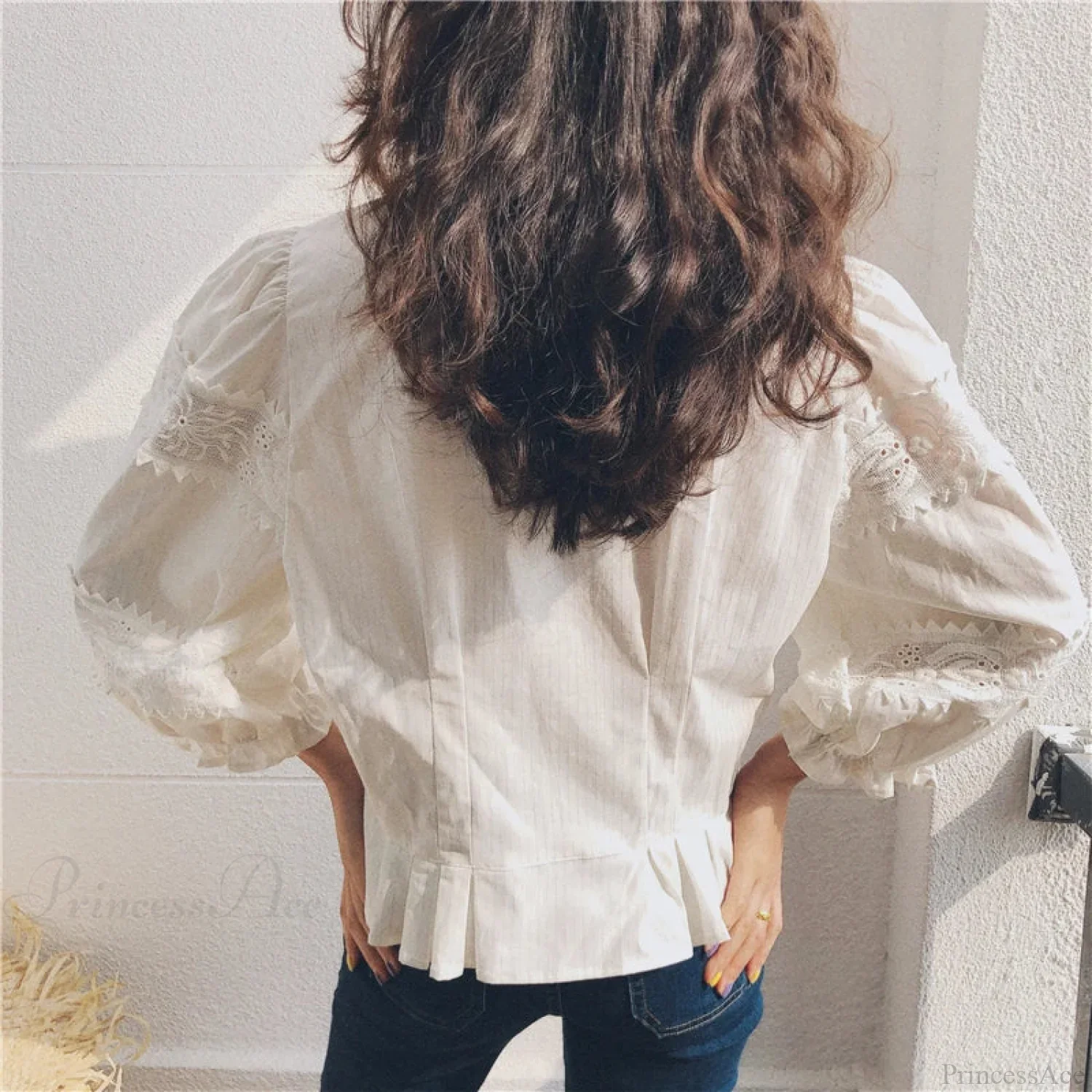 Vintage Floral Embroidery Cotton Linen Lantern Sleeve Boho Blouse - Image 4