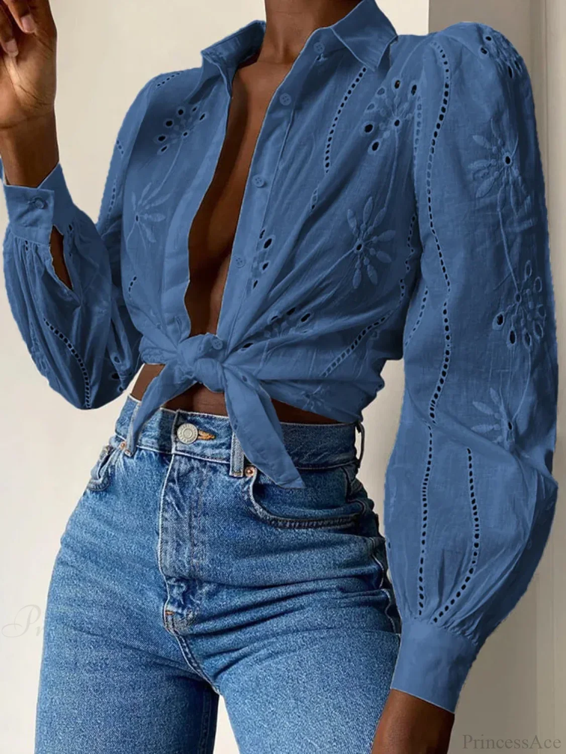 Vintage Floral Embroidery Hollow Out Puff Sleeve Boho Blouse - Image 9