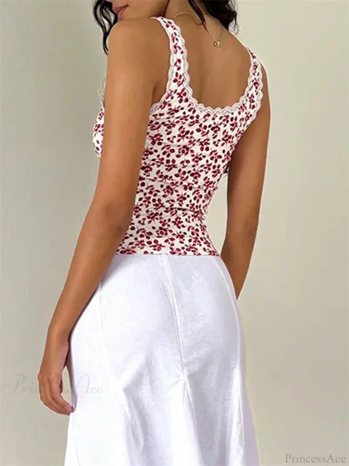 Vintage Floral Lace Trim Sleeveless Crop Top - Image 2