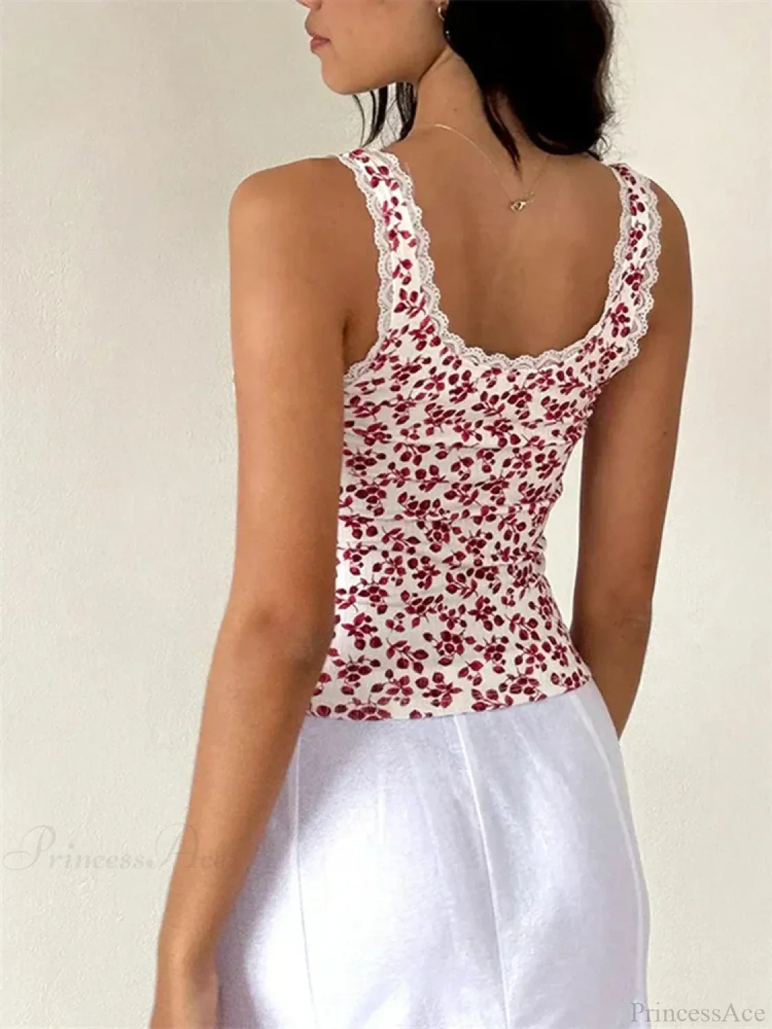 Vintage Floral Lace Trim Sleeveless Crop Top - Image 6