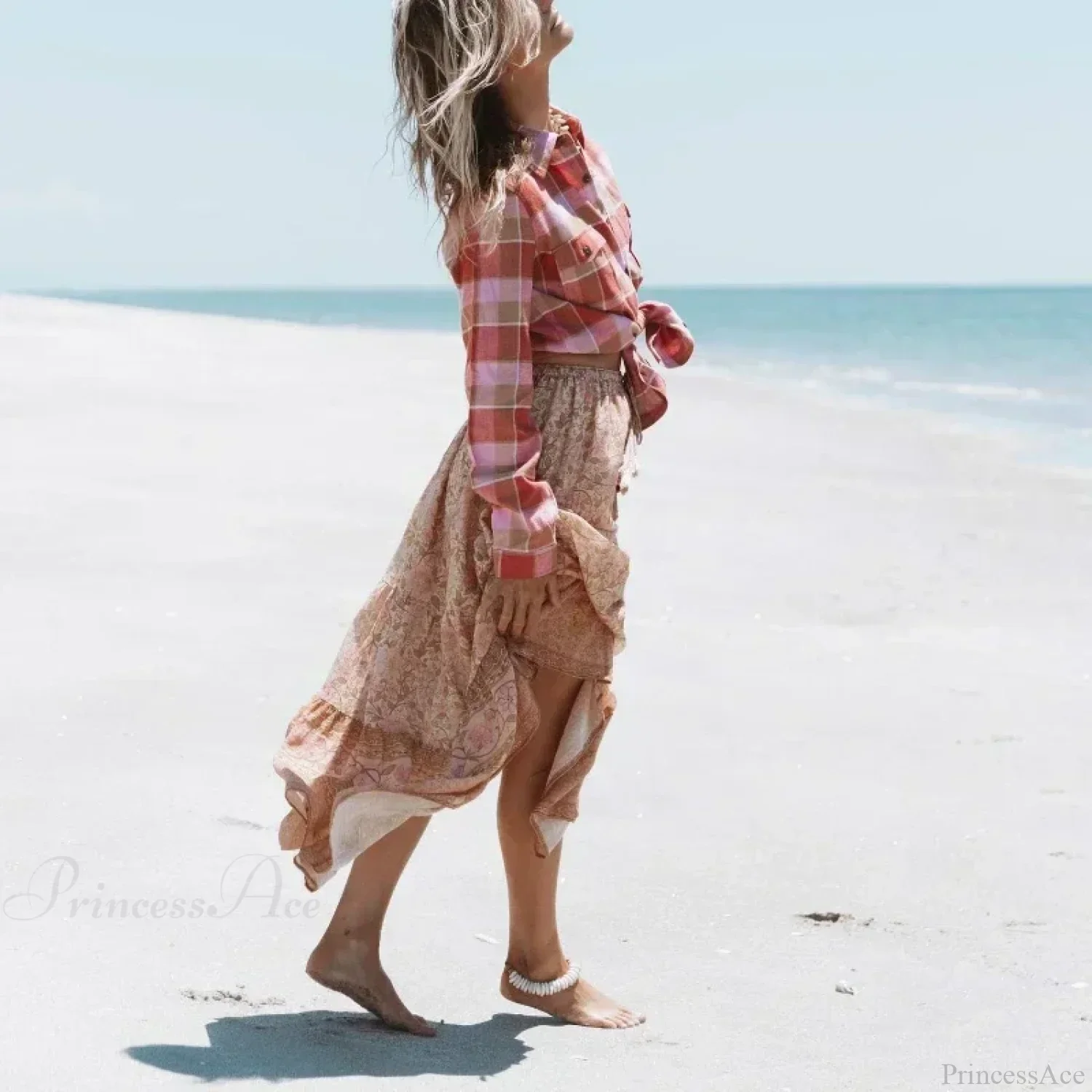 Vintage Floral Peacock Printed High Waist Beach Boho Skirt - Image 2