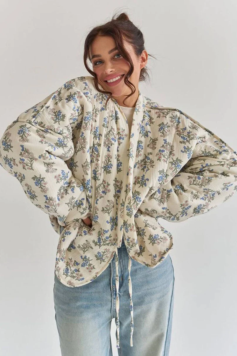 Vintage Floral Print Quilted Coat - Image 2