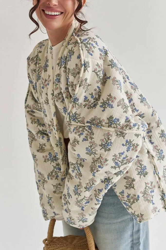 Vintage Floral Print Quilted Coat - Image 3