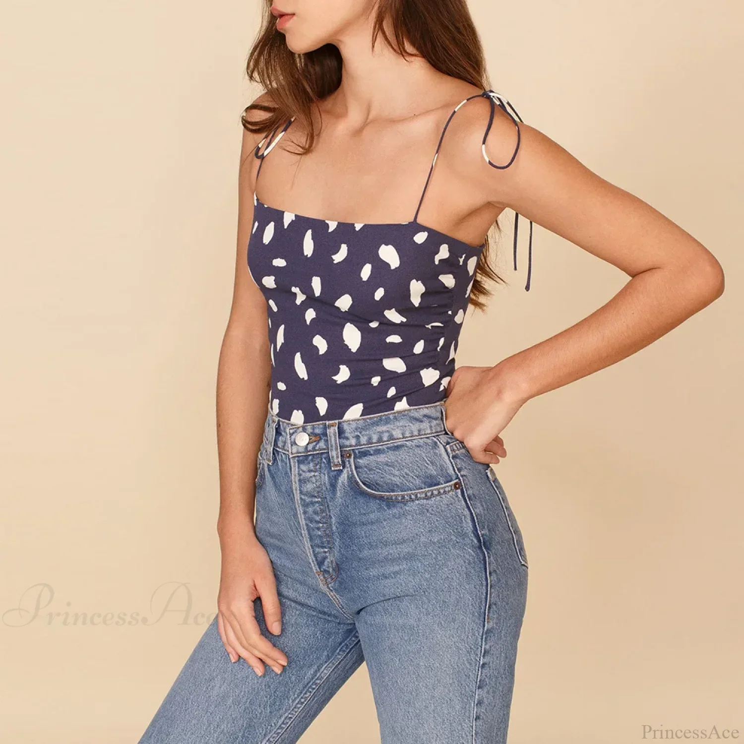 Vintage Floral Smocked Tie Strap Slim Fitted Crop Cami Top - Image 6