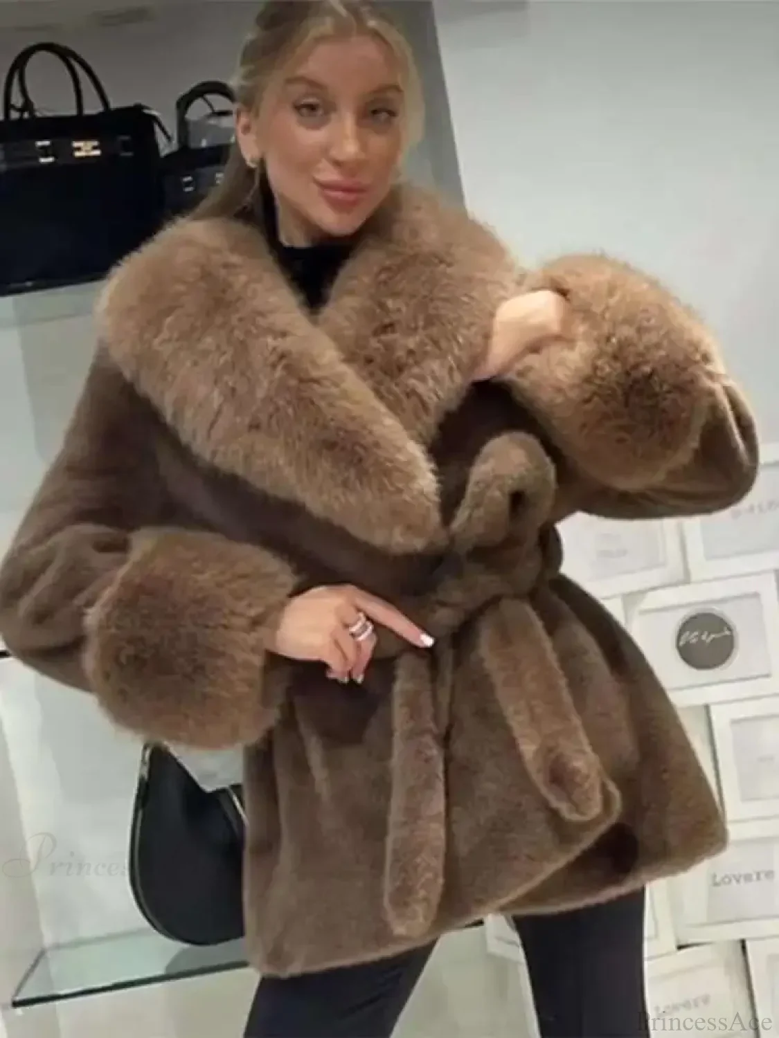 Vintage Fox Fur Belted Luxury Coat