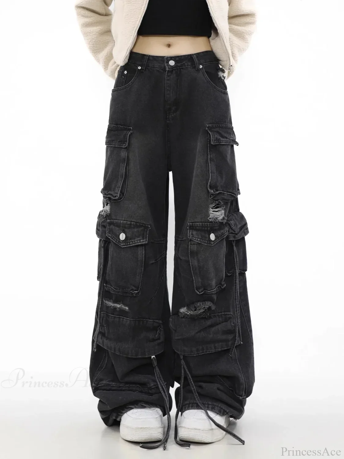 Vintage Gothic Broad-Leg Ebony Denim Pant - Image 2