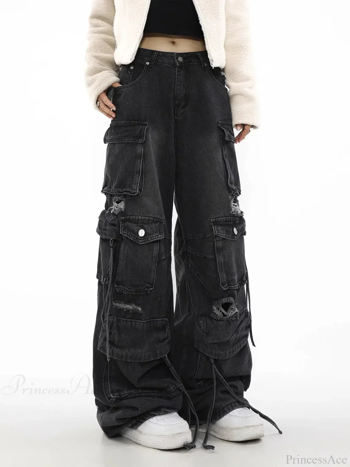 Vintage Gothic Broad-Leg Ebony Denim Pant - Image 3