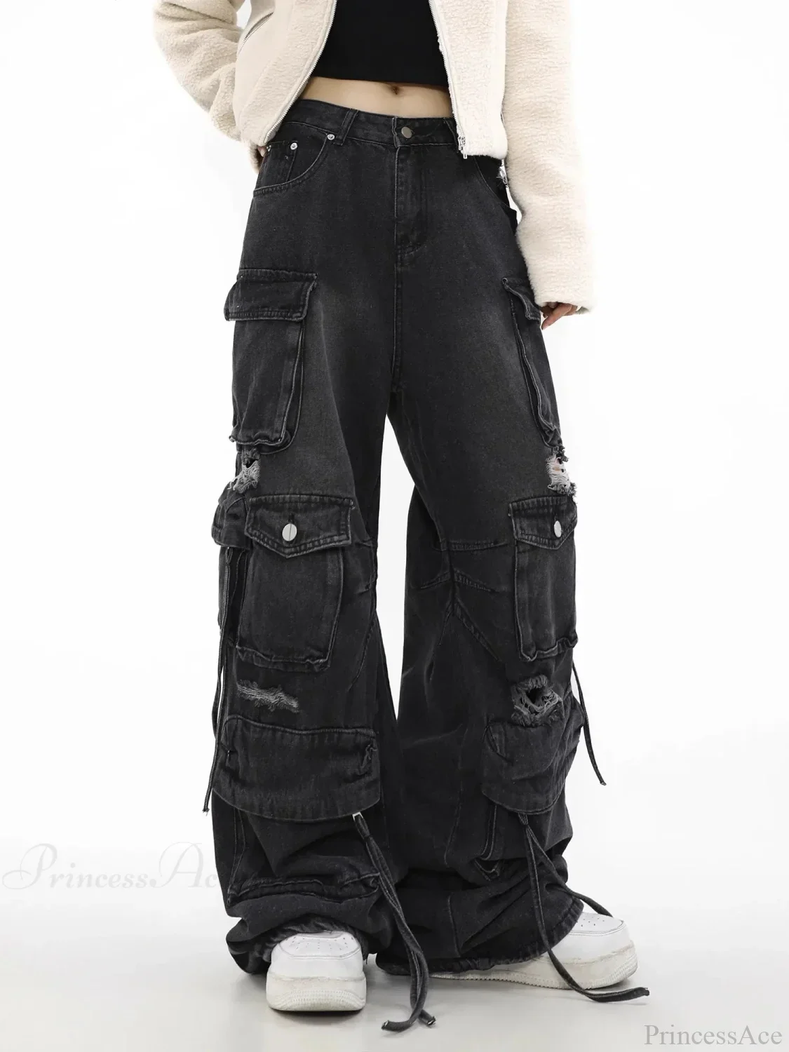 Vintage Gothic Broad-Leg Ebony Denim Pant - Image 4