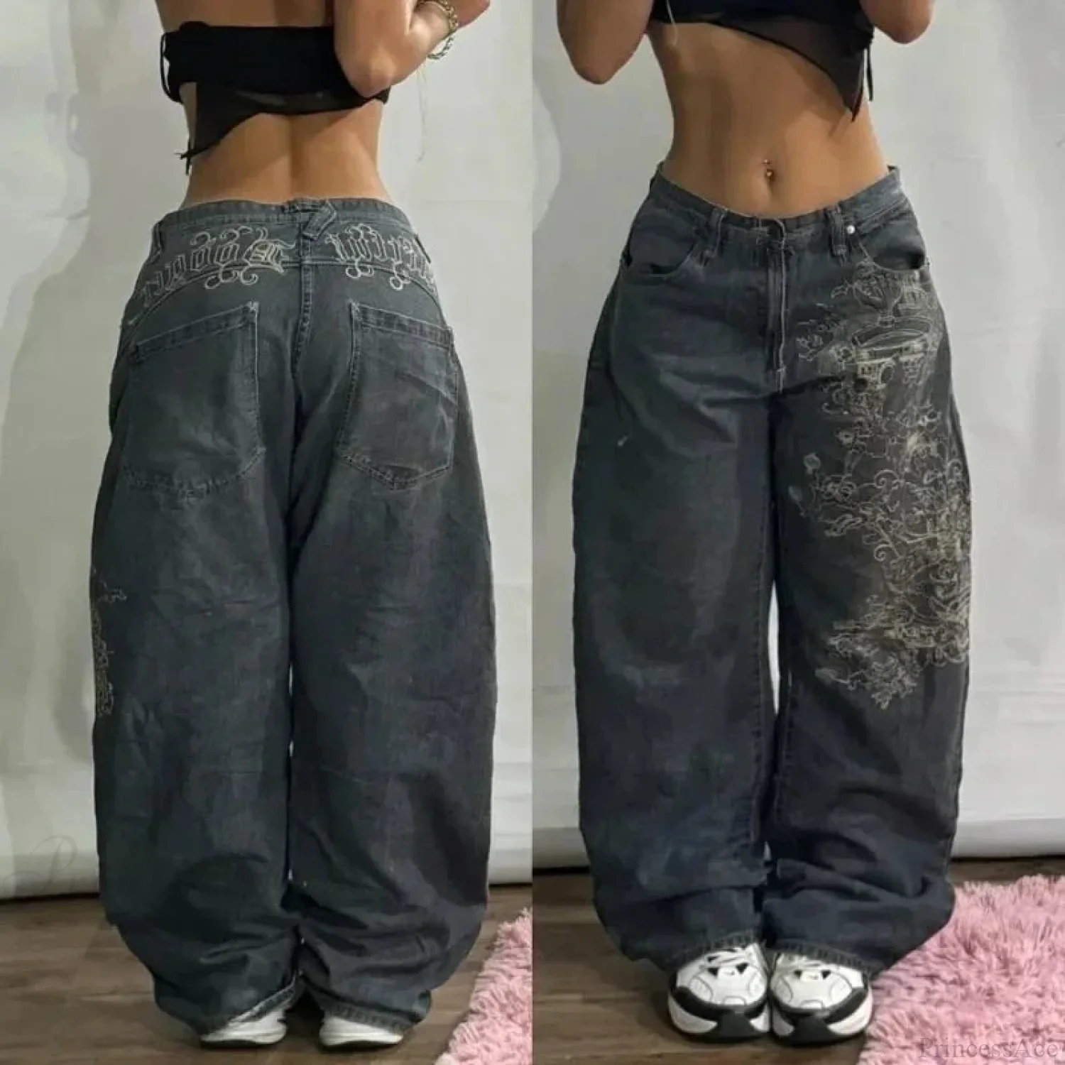 Vintage Gothic Cross Wings Stitched Pants - Image 17