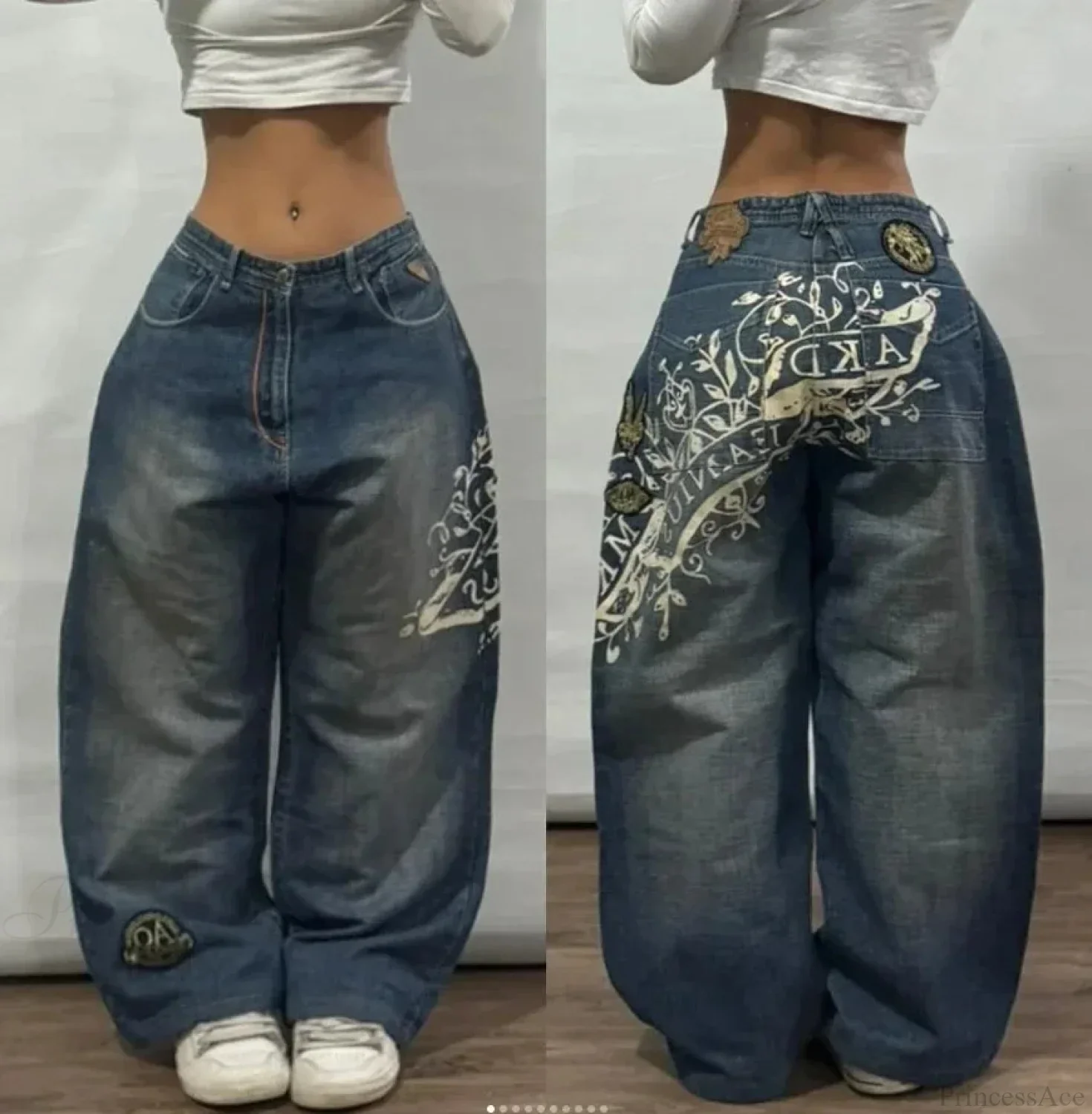 Vintage Gothic Cross Wings Stitched Pants - Image 25