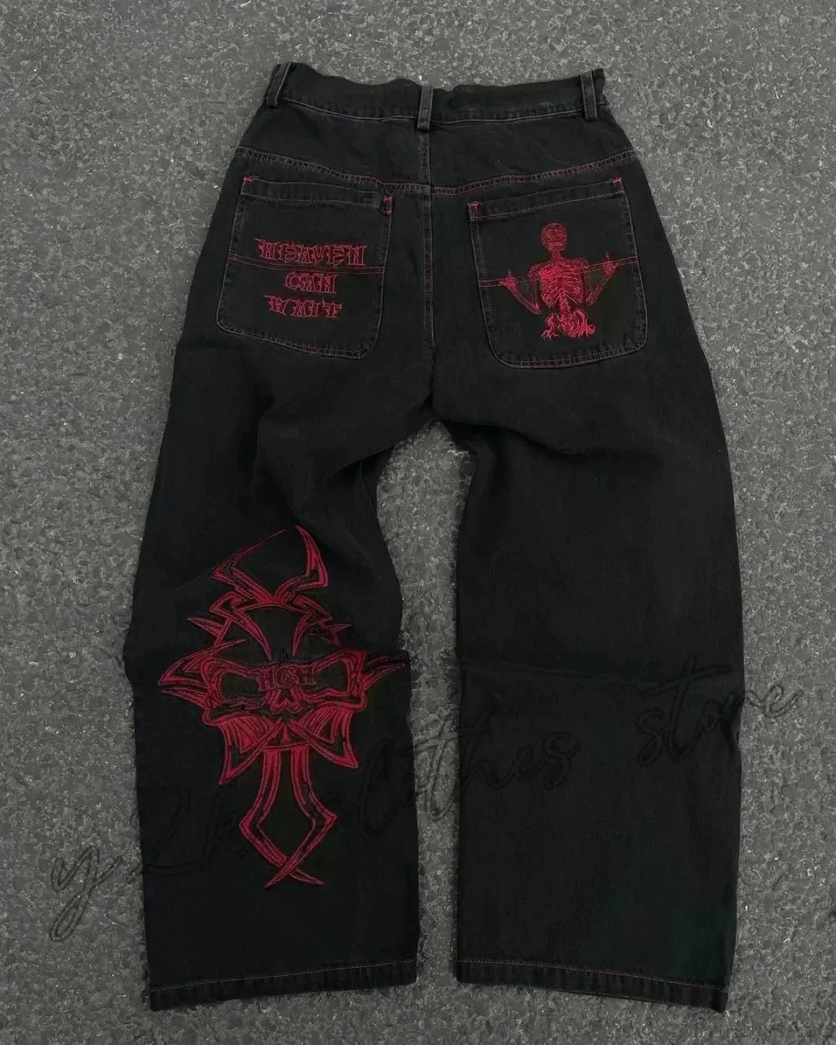 Vintage Gothic Cross Wings Stitched Pants - Image 9