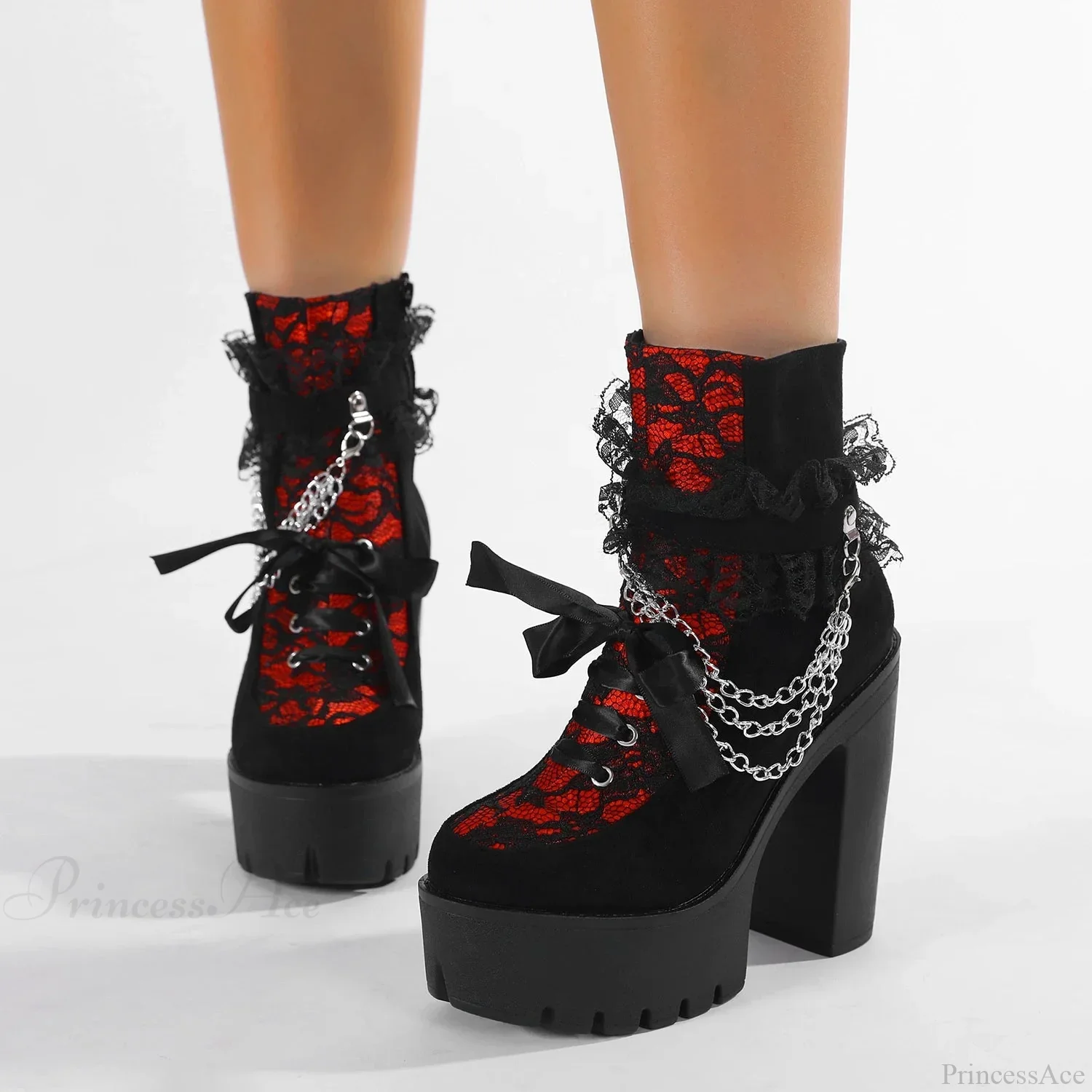 Vintage Gothic Lace Chunky Heel Boot - Image 3