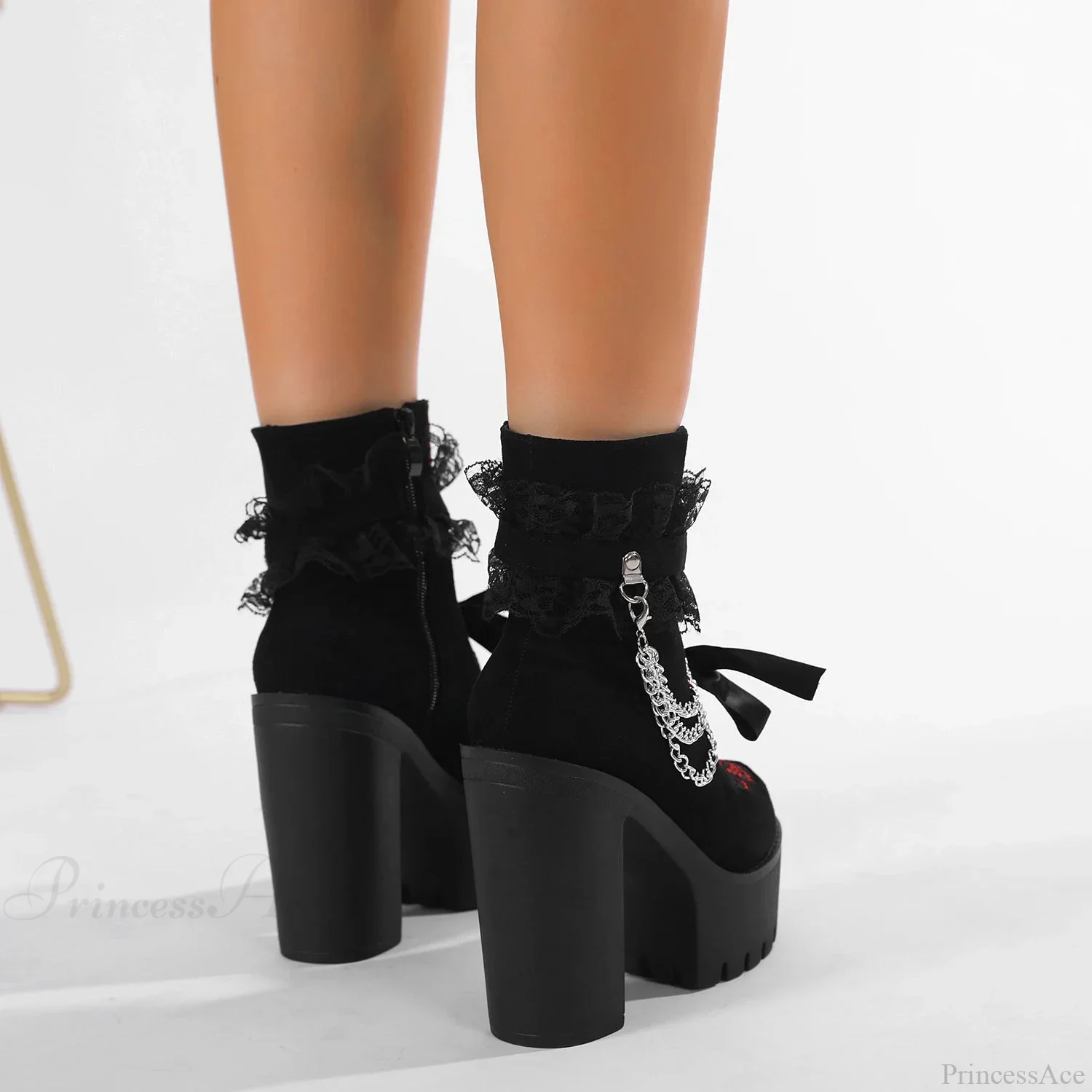 Vintage Gothic Lace Chunky Heel Boot - Image 5