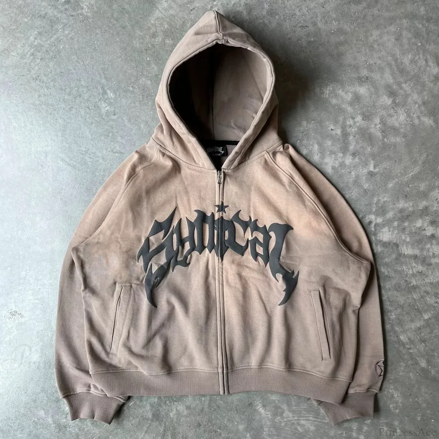 Vintage Gothic Printed Zipper Hoodie - Image 4
