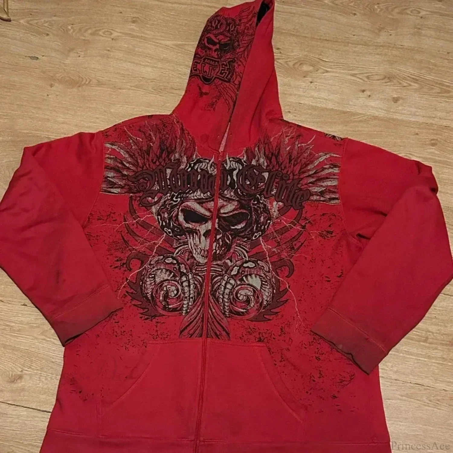 Vintage Gothic Skull Zip Up Hoodie - Image 5