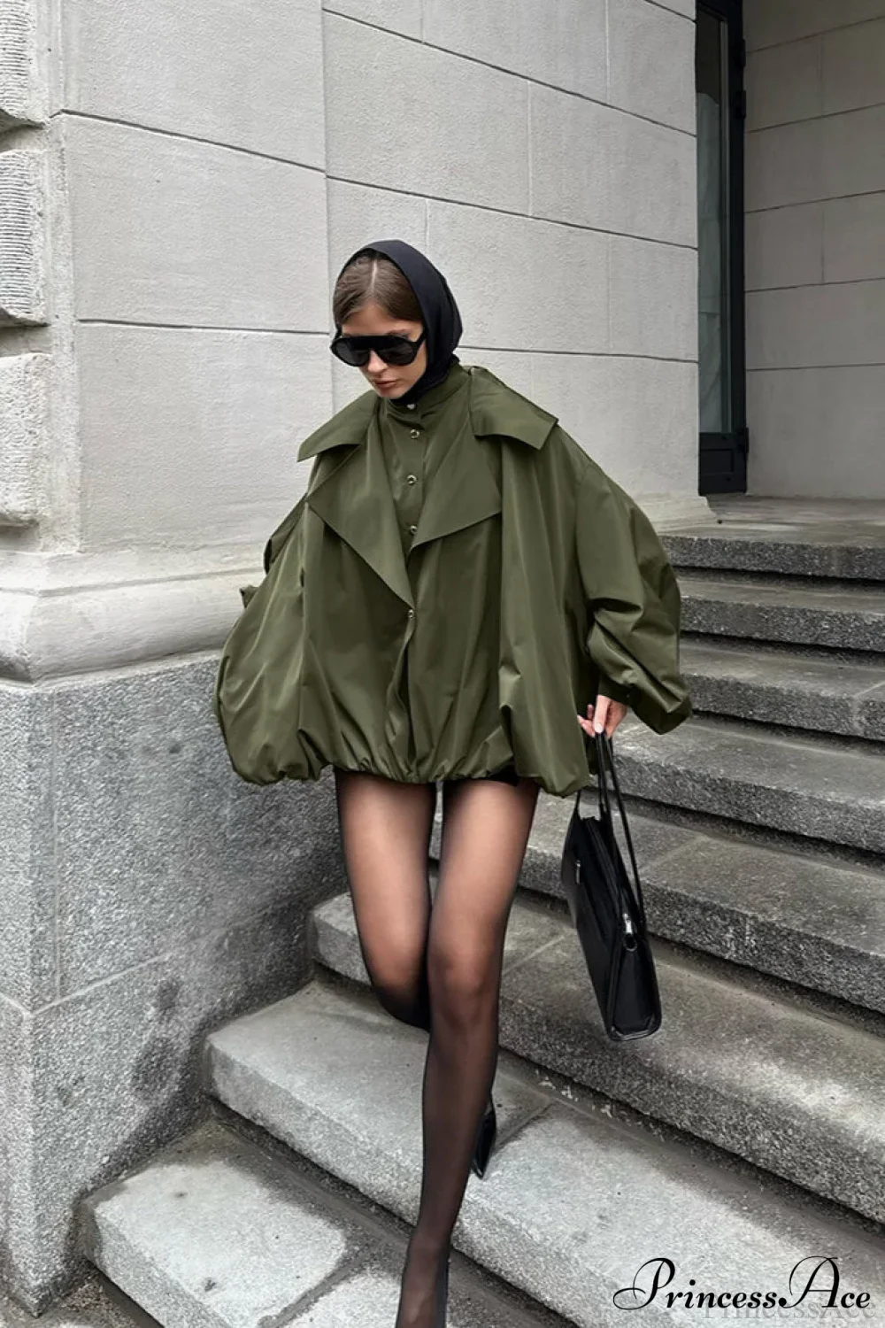 Vintage Green Unique Loose Slimming Coat - Image 4