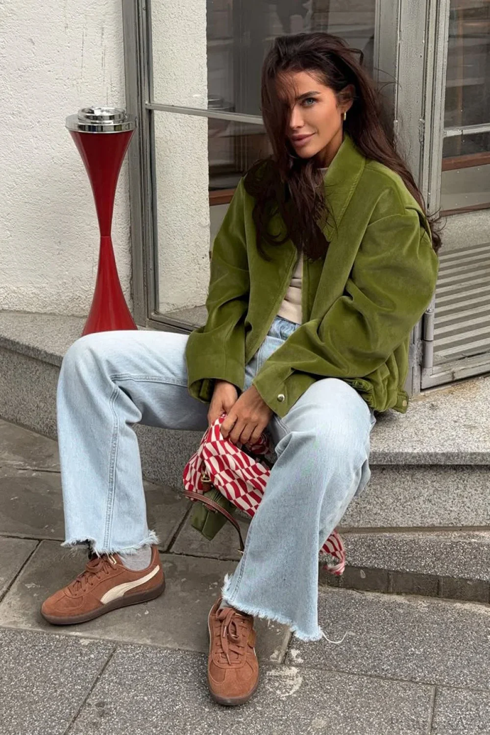 Vintage Green Velvet Loose Baseball Lapel Jacket - Image 5