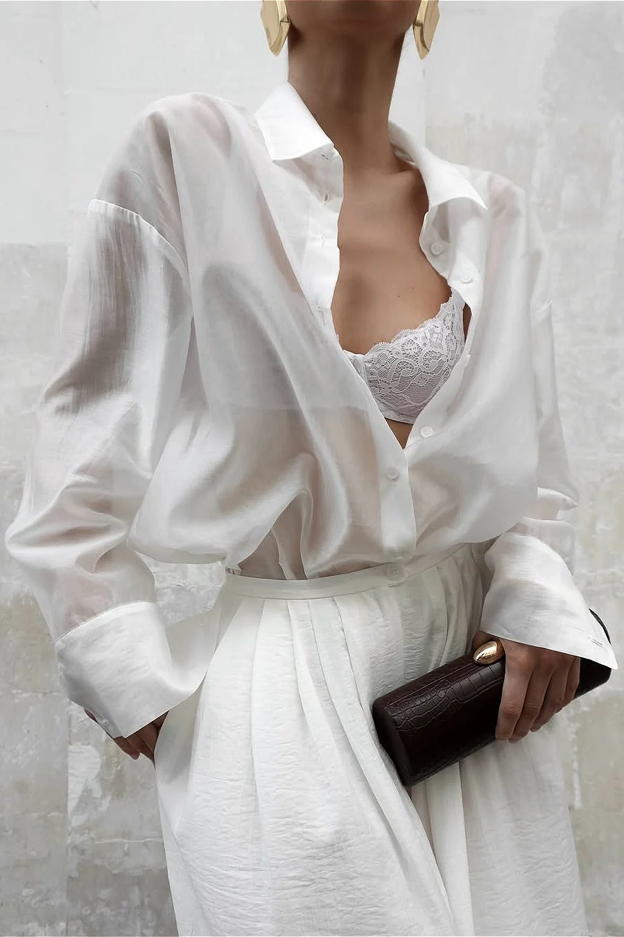 Vintage High-End Collared Loose Fit White Blouse