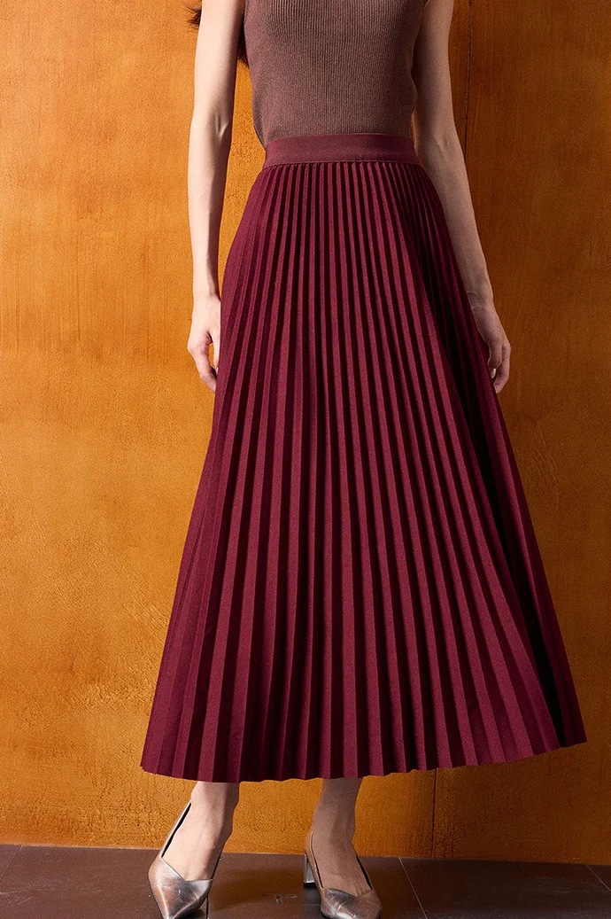 Vintage High-Waist Knit Pleated Midi Skirt - Image 6