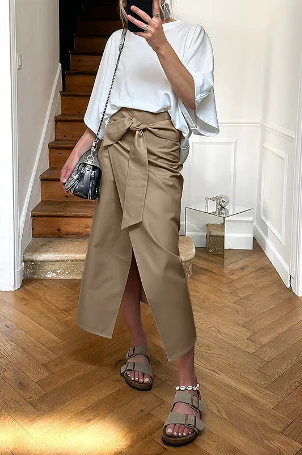 Vintage High-Waist Self-Tie Straight Midi Skirt - Image 3
