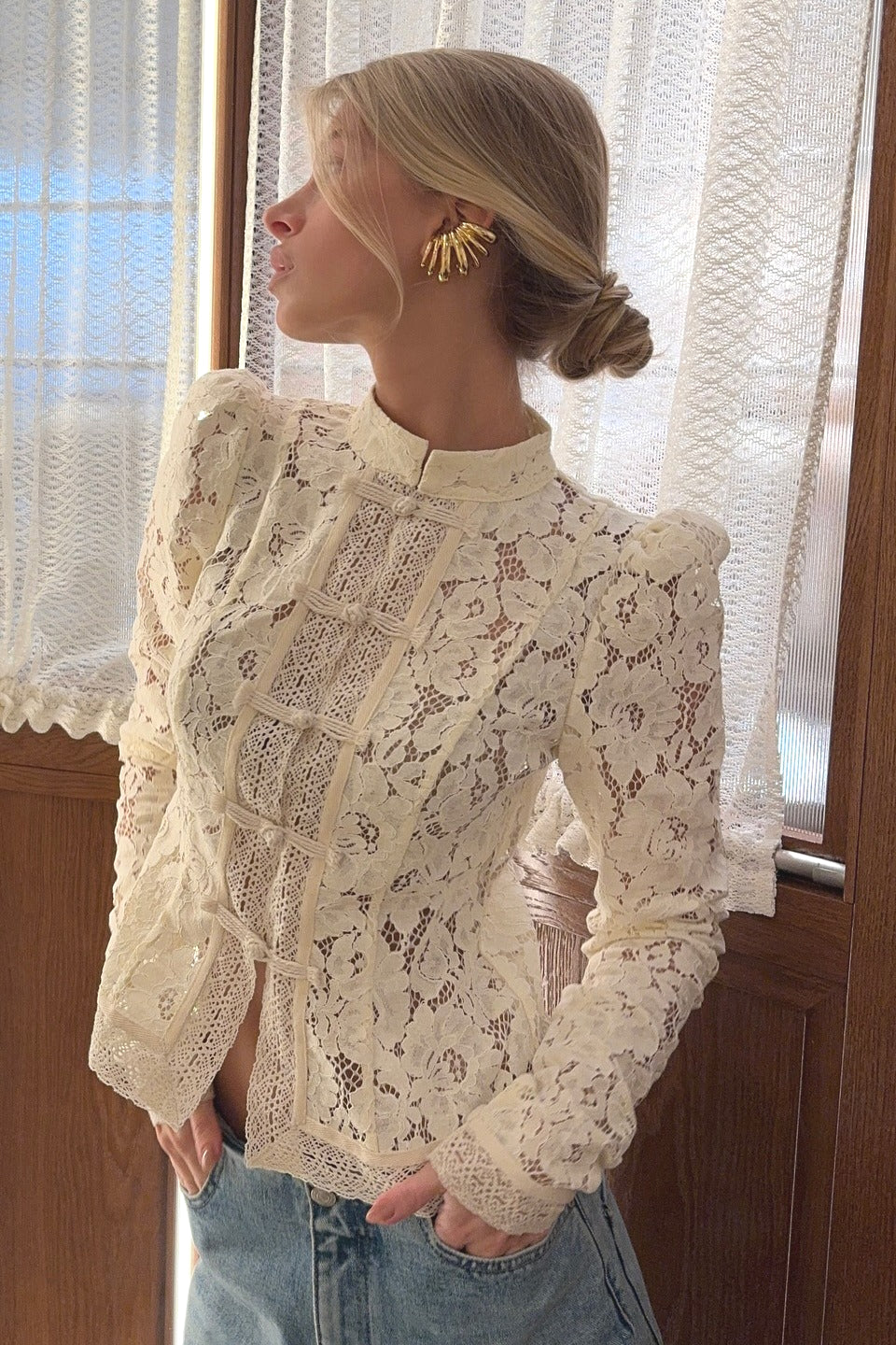Vintage Lace Button Blouse - Image 3