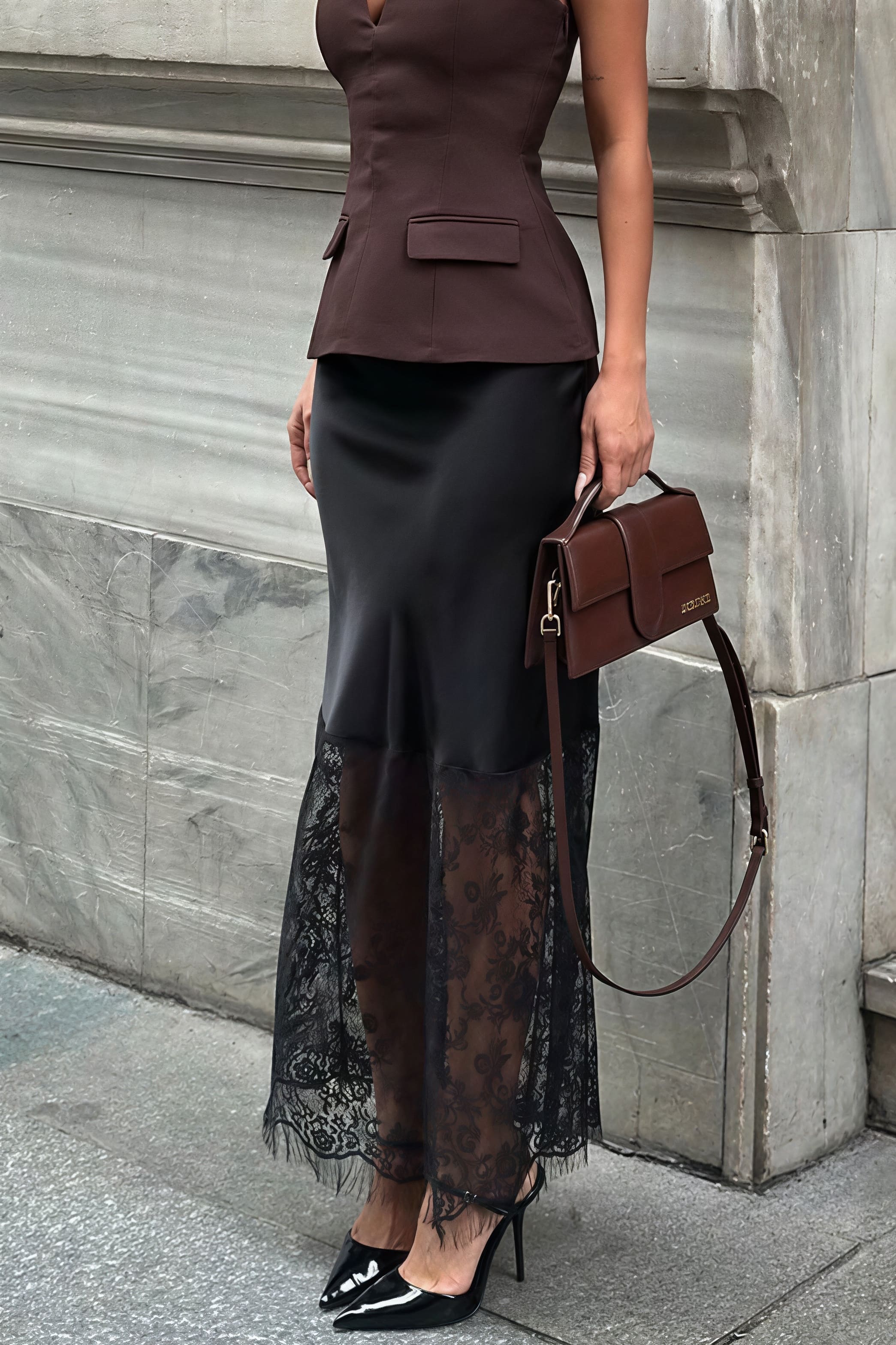 Vintage Lace Patchwork Bodycon Midi Skirt - Image 3