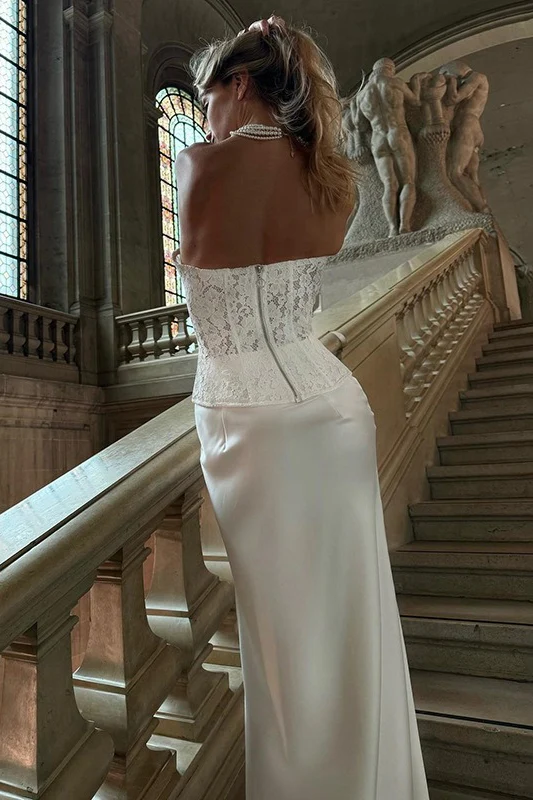 Vintage Lace Strapless Boned Solid Fitted Bodycon Maxi Dress - Image 5