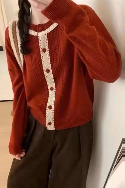 Vintage Lace Trimmed Knit Cardigan