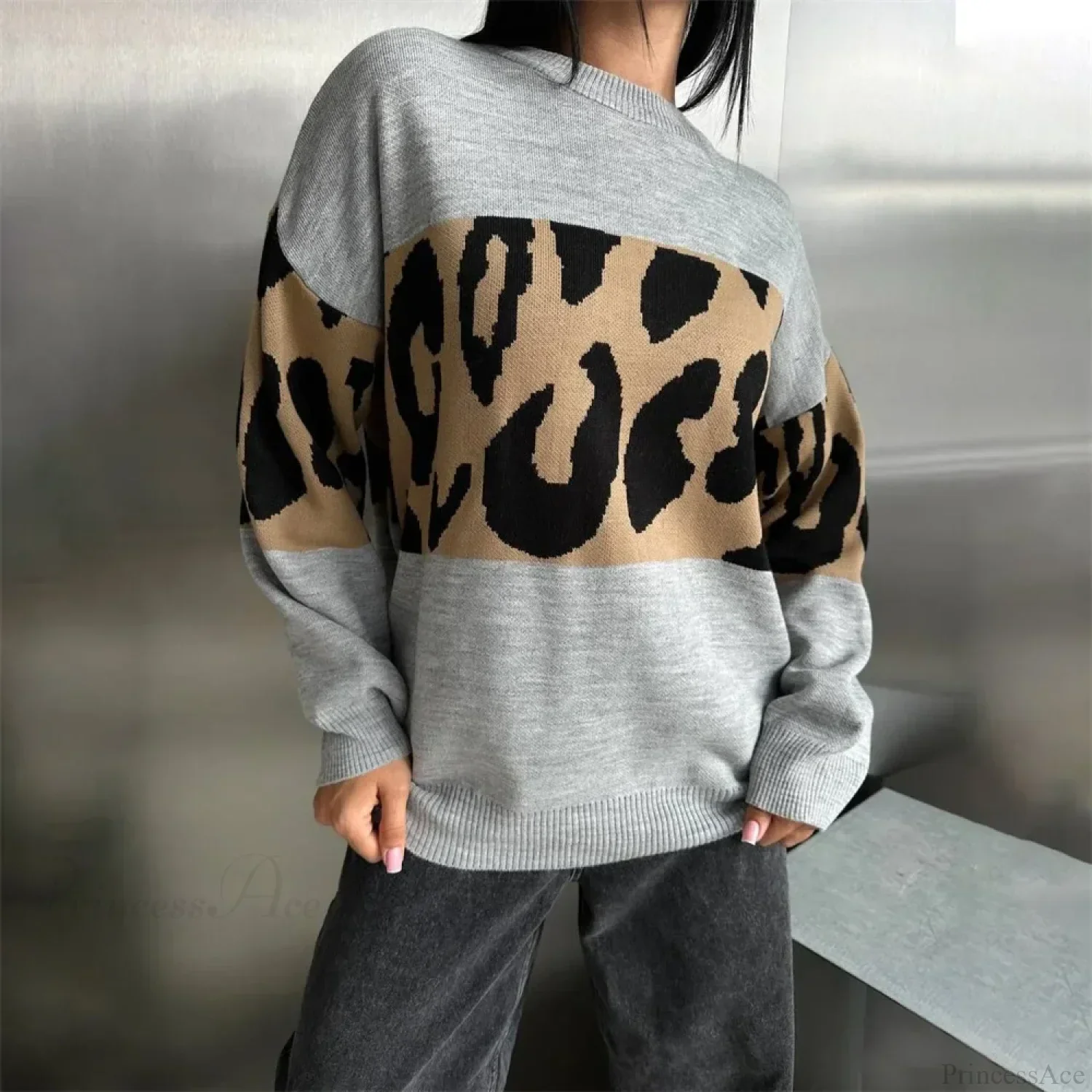 Vintage Leopard Print Loose Oversized Sweater - Image 5