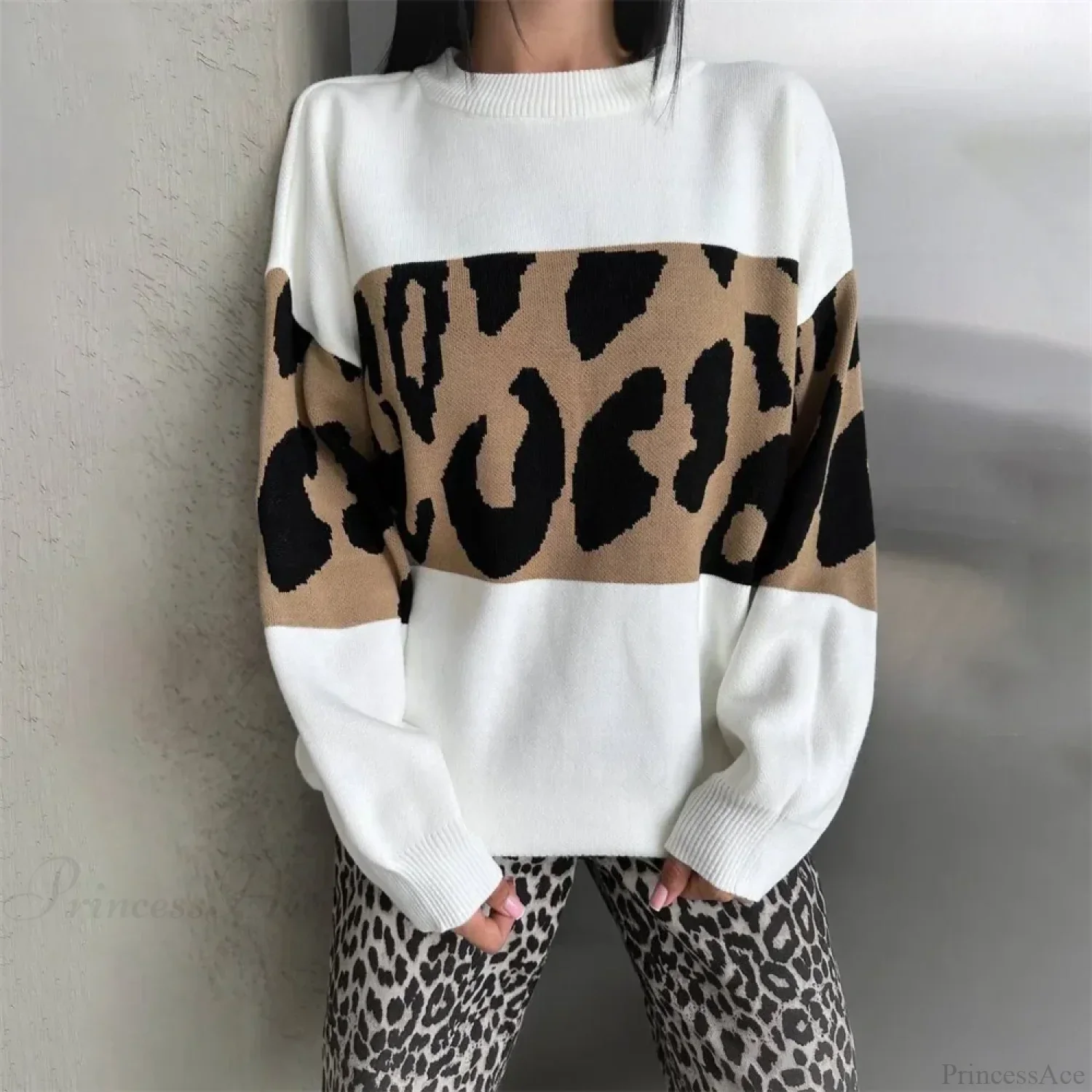 Vintage Leopard Print Loose Oversized Sweater - Image 6