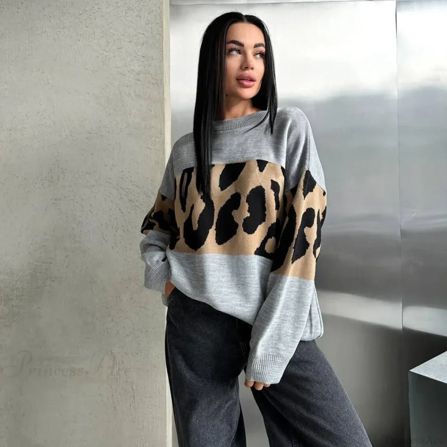 Vintage Leopard Print Loose Oversized Sweater - Image 8