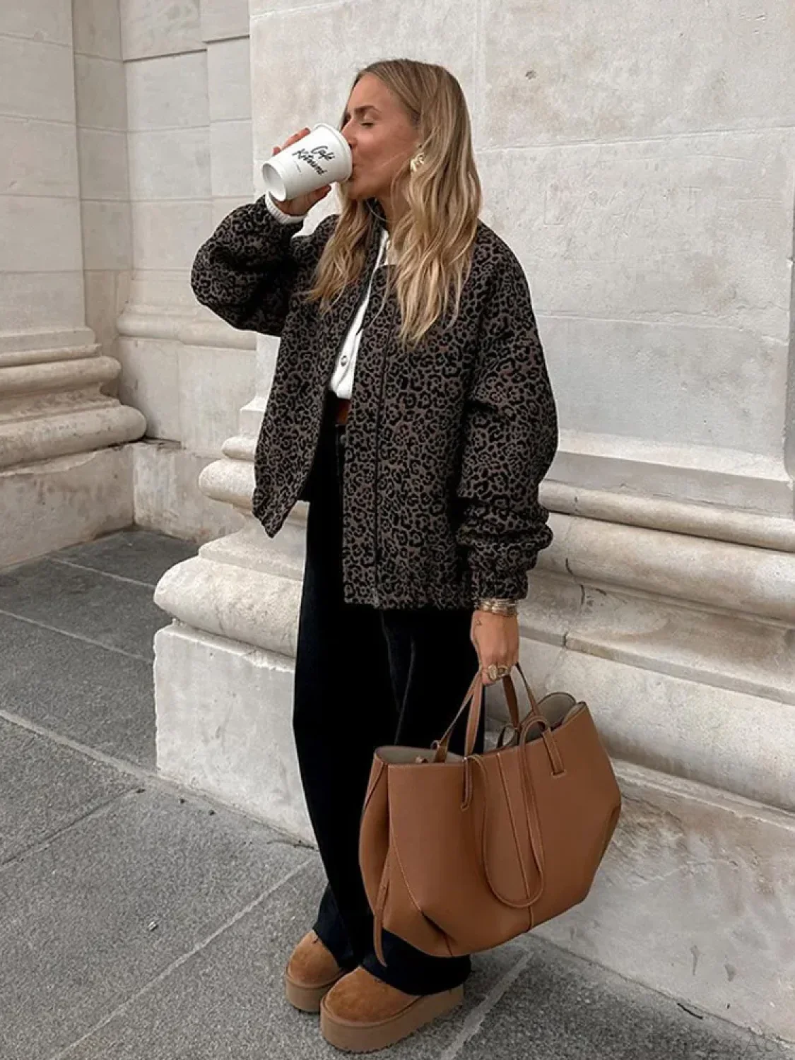 Vintage Leopard Print Zipper Coat - Image 2
