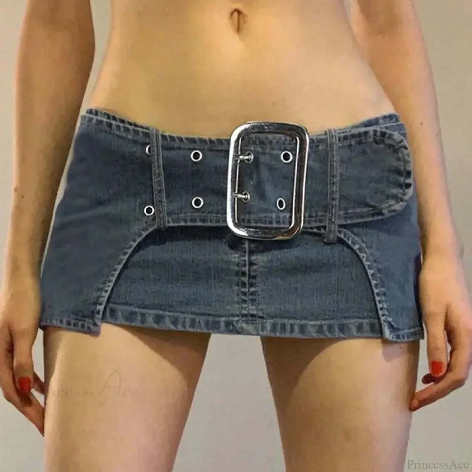Vintage Metal Buckle Denim Skirt - Image 3