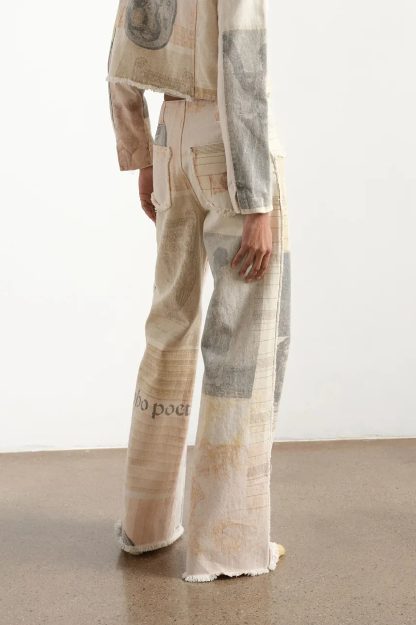 Vintage Newspaper Print Straight Leg Jeans - Image 5