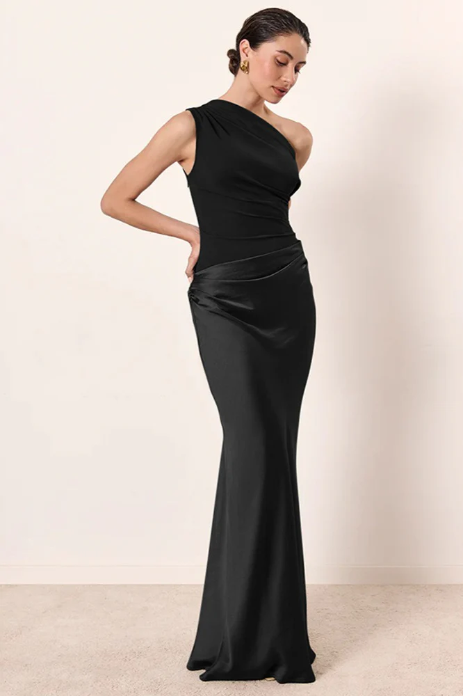 Vintage One-shoulder Sleeveless Tailored Maxi Dress - Image 10