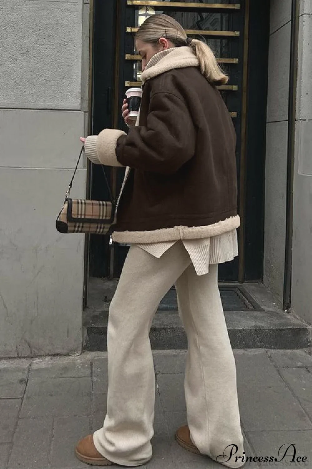 Vintage Oversized Suede Sherpa-Lined Coat - Image 4