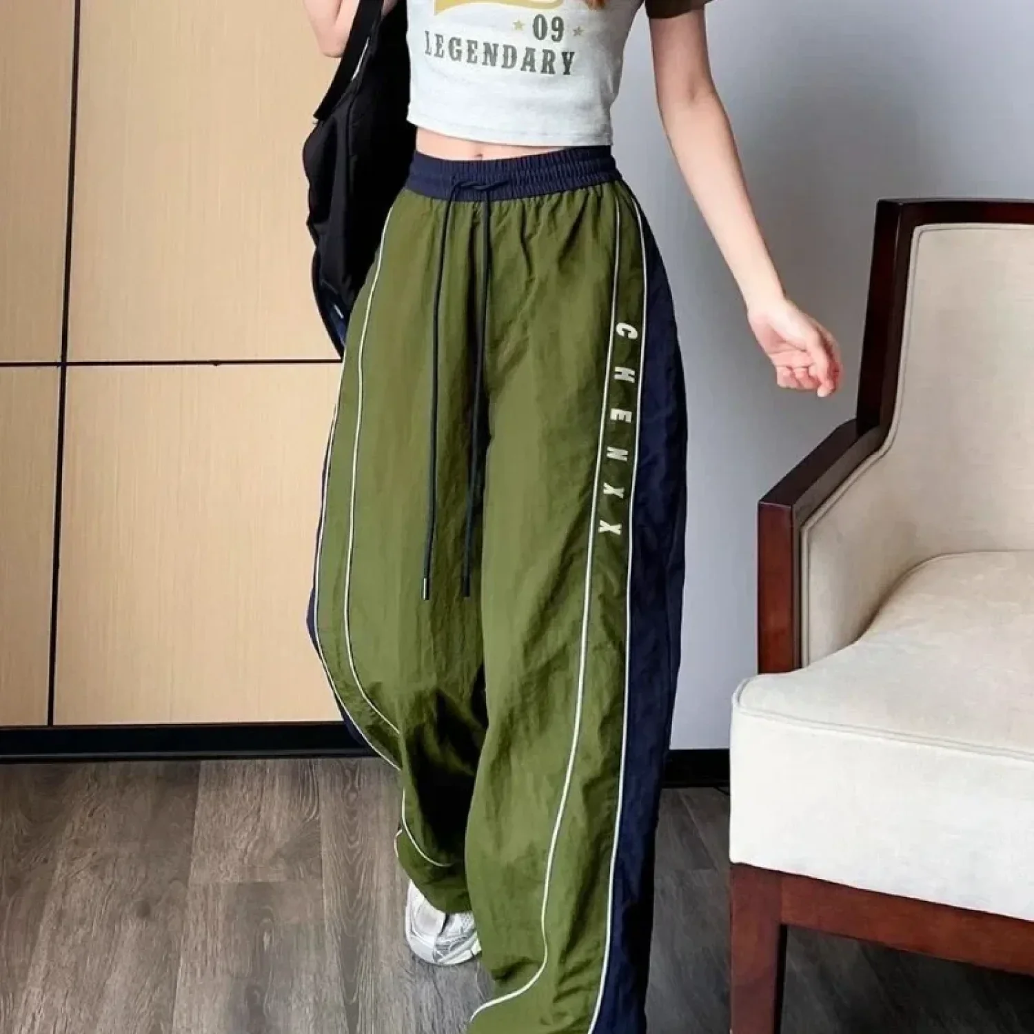 Vintage Patchwork Elastic Waist Pants - Image 5