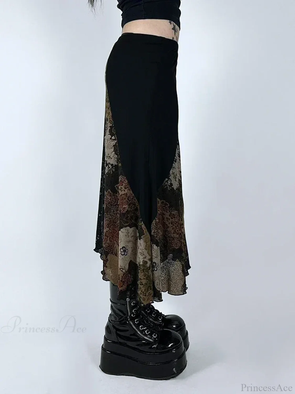 Vintage Patchwork Floral Mesh Skirt Holiday Casual - Image 4