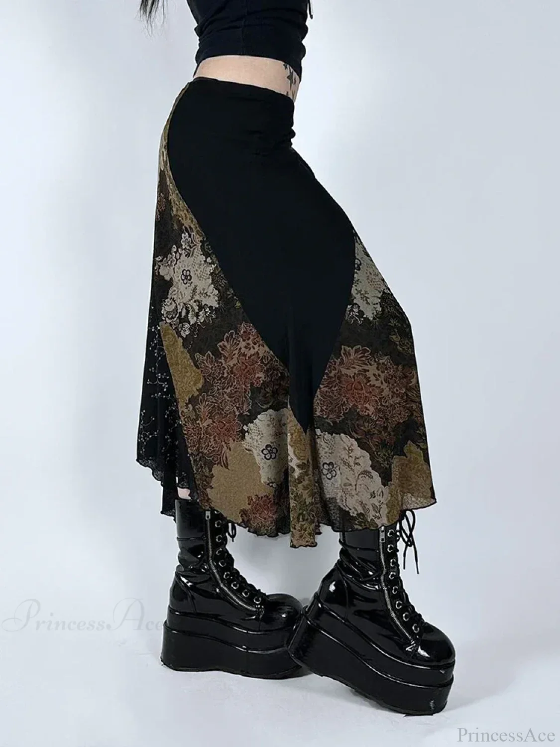 Vintage Patchwork Floral Mesh Skirt Holiday Casual - Image 5