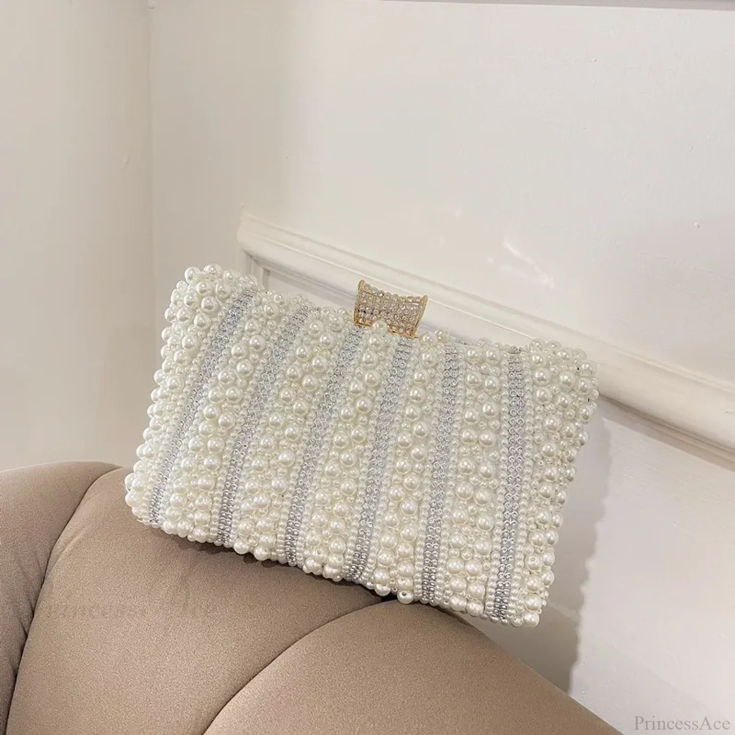 Vintage Pearl Diamond Evening Clutch Wedding Shoulder Bag - Image 3