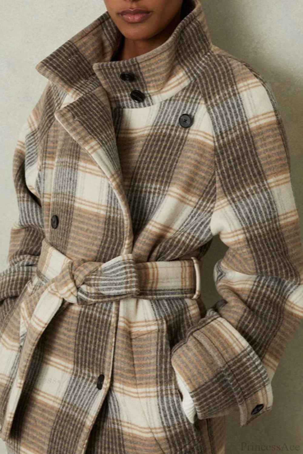 Vintage Plaid Belted Wool Coat - Image 2