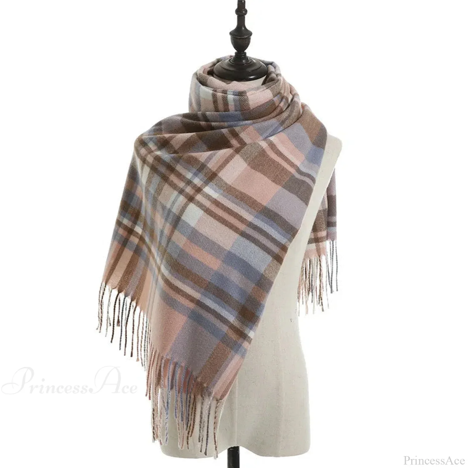 Vintage Plaid Cashmere Knit Tassel Scarf for Women - Image 4