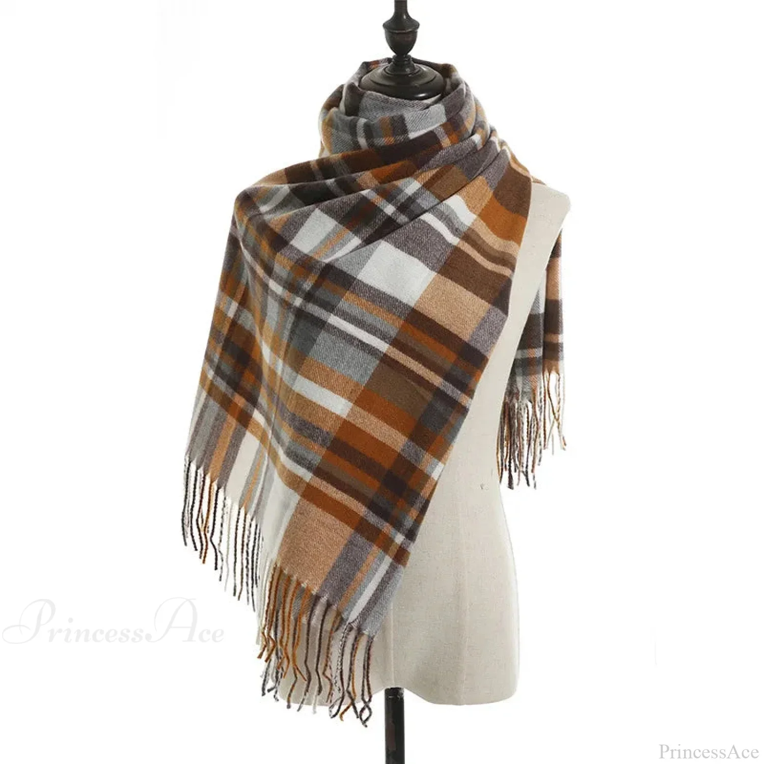Vintage Plaid Cashmere Knit Tassel Scarf for Women - Image 6