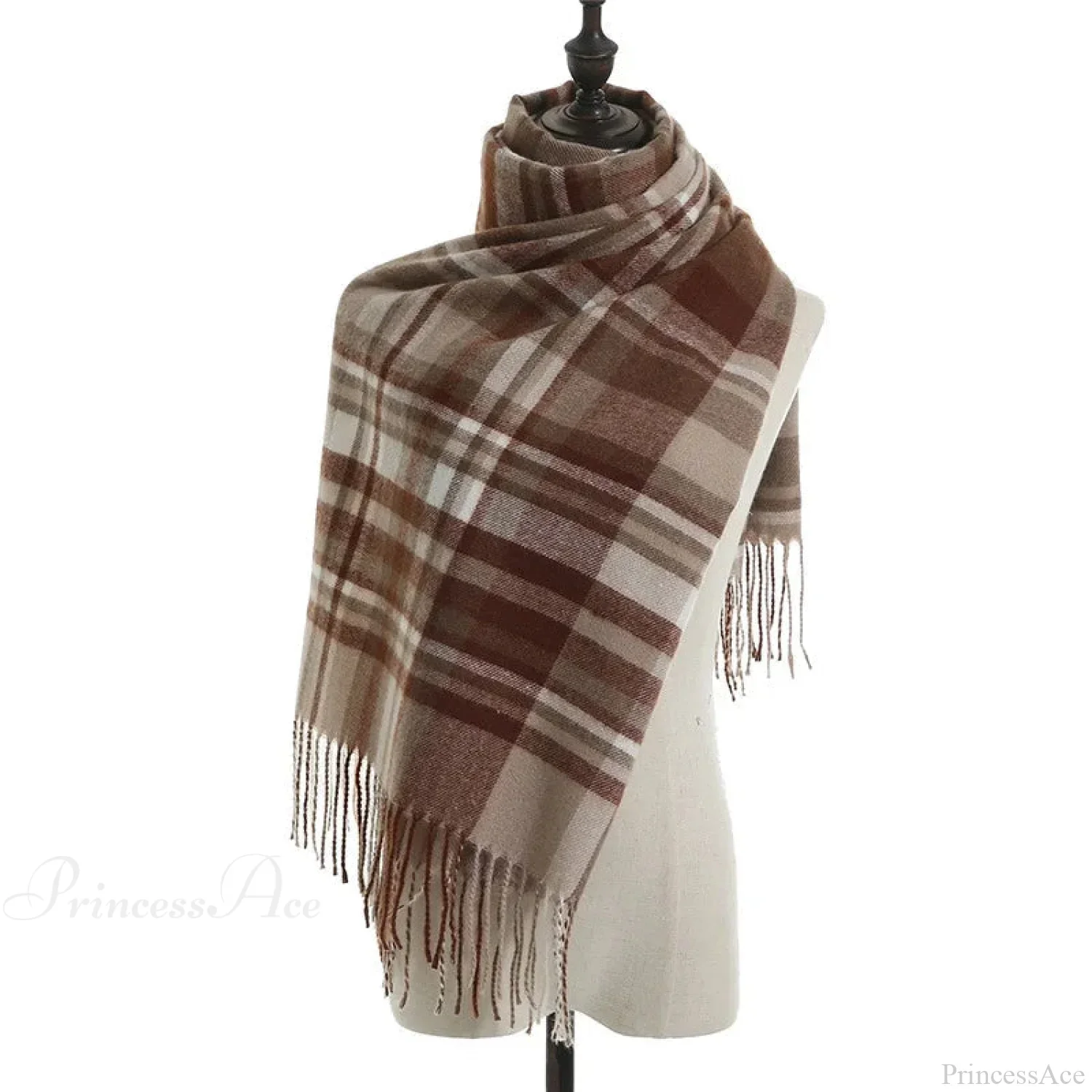 Vintage Plaid Cashmere Knit Tassel Scarf for Women - Image 7