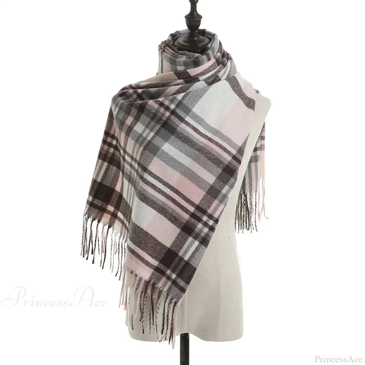Vintage Plaid Cashmere Knit Tassel Scarf for Women - Image 8