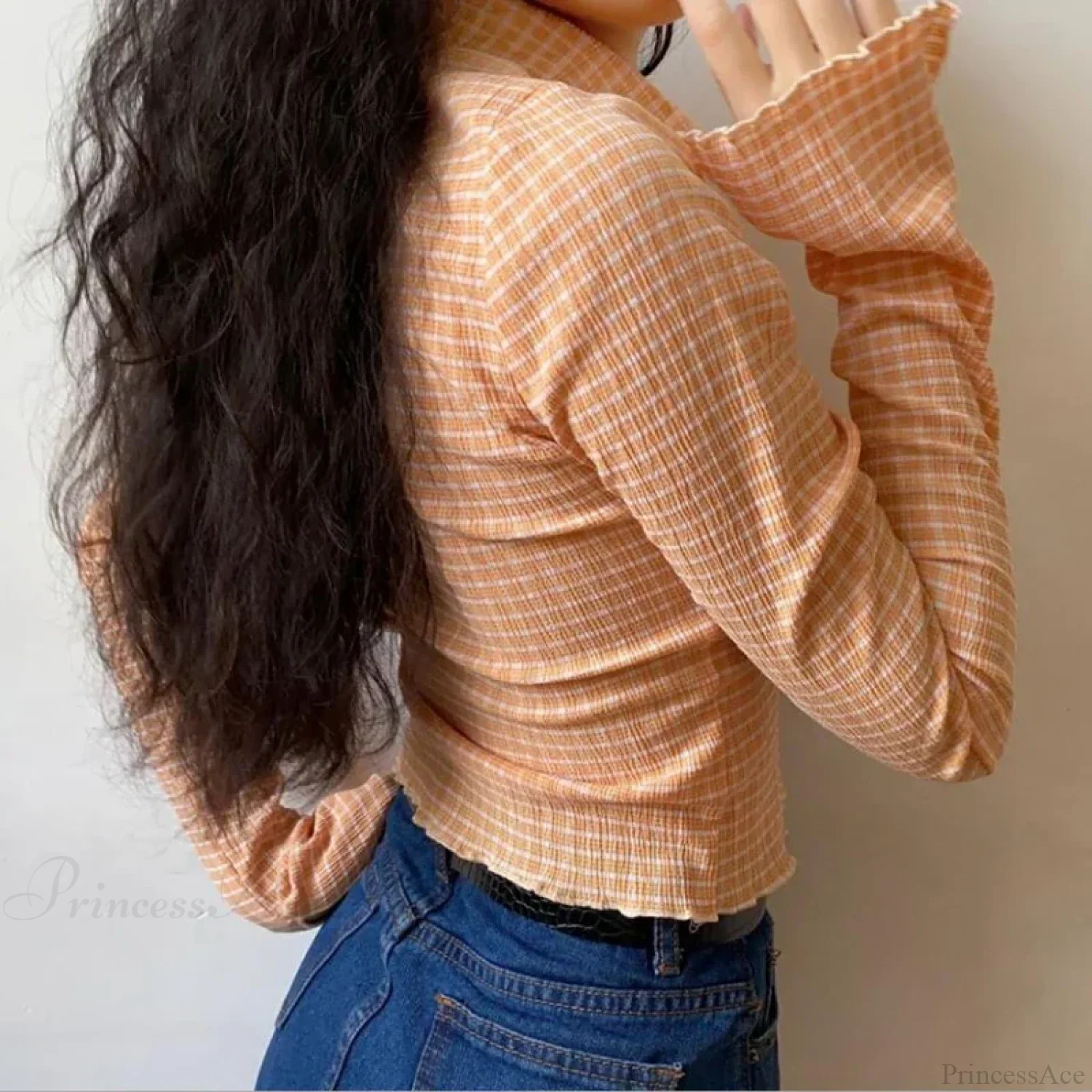 Vintage Plaid Long Sleeve Blouse - Image 5